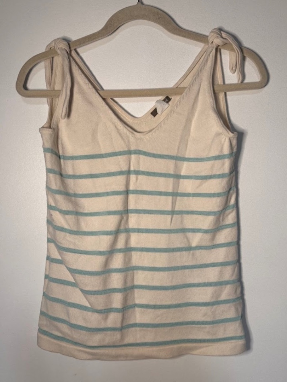 J Crew Knit Tank Top Tie Sleeves Blue White V-Neck Y2K 2000s